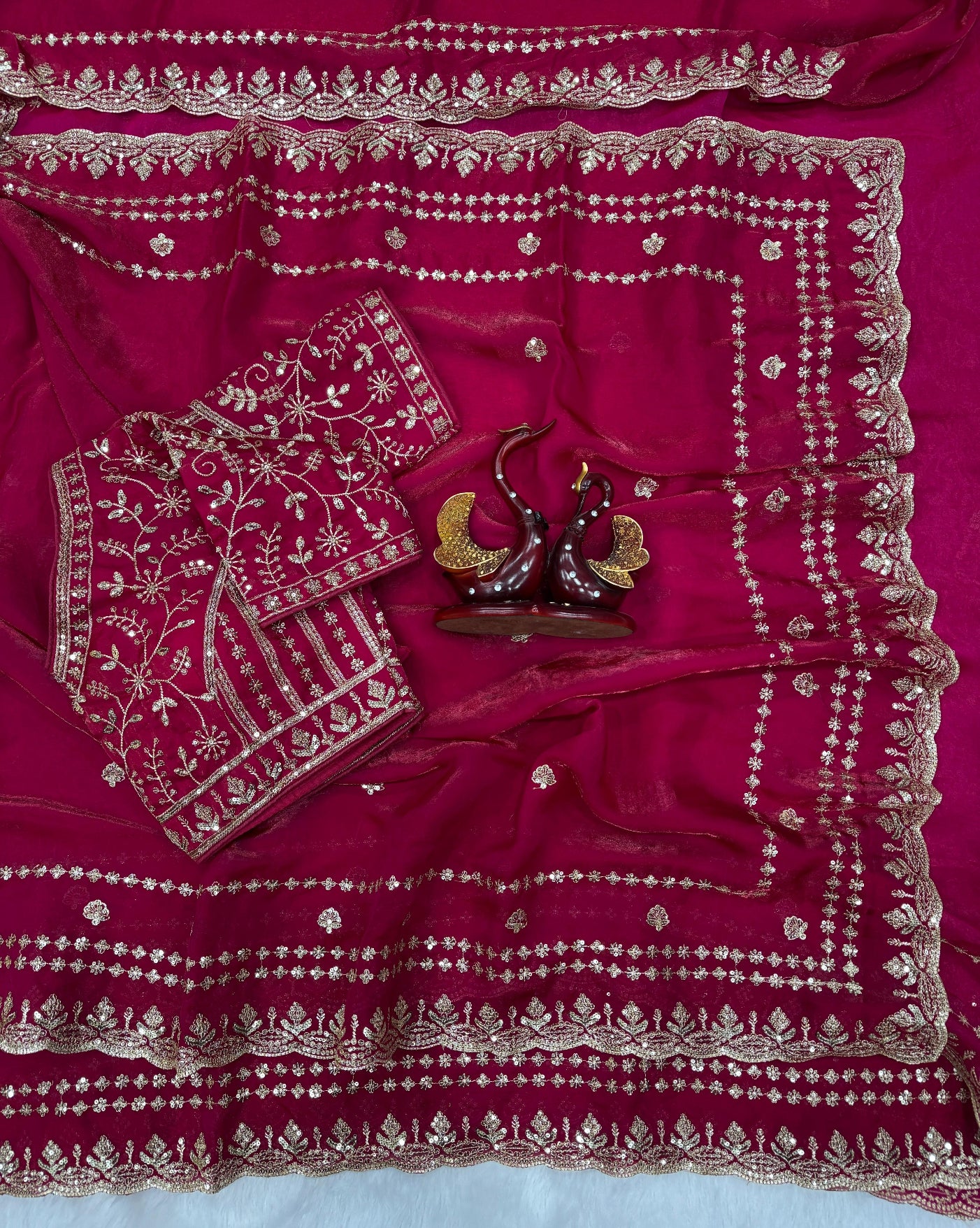 Premium Space Silk Saree With Sequins & Zari Embroidery