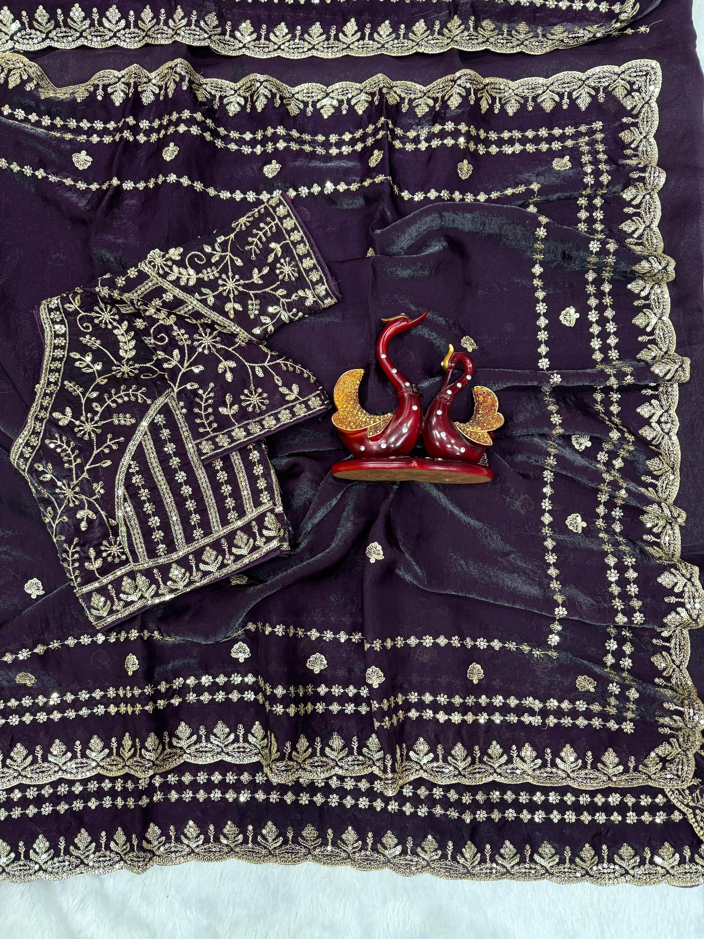 Premium Space Silk Saree With Sequins & Zari Embroidery