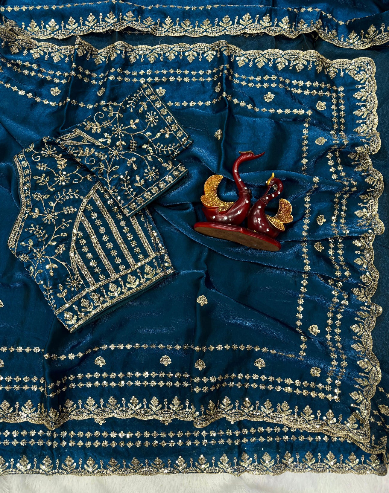 Premium Space Silk Saree With Sequins & Zari Embroidery