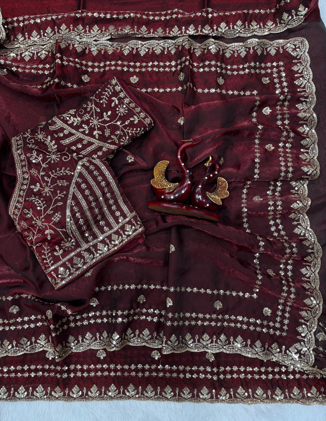 Premium Space Silk Saree With Sequins & Zari Embroidery