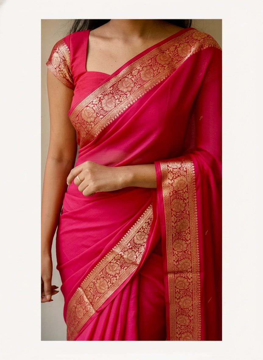 Premium Viscose Crepe Georgette Saree with Running Blouse