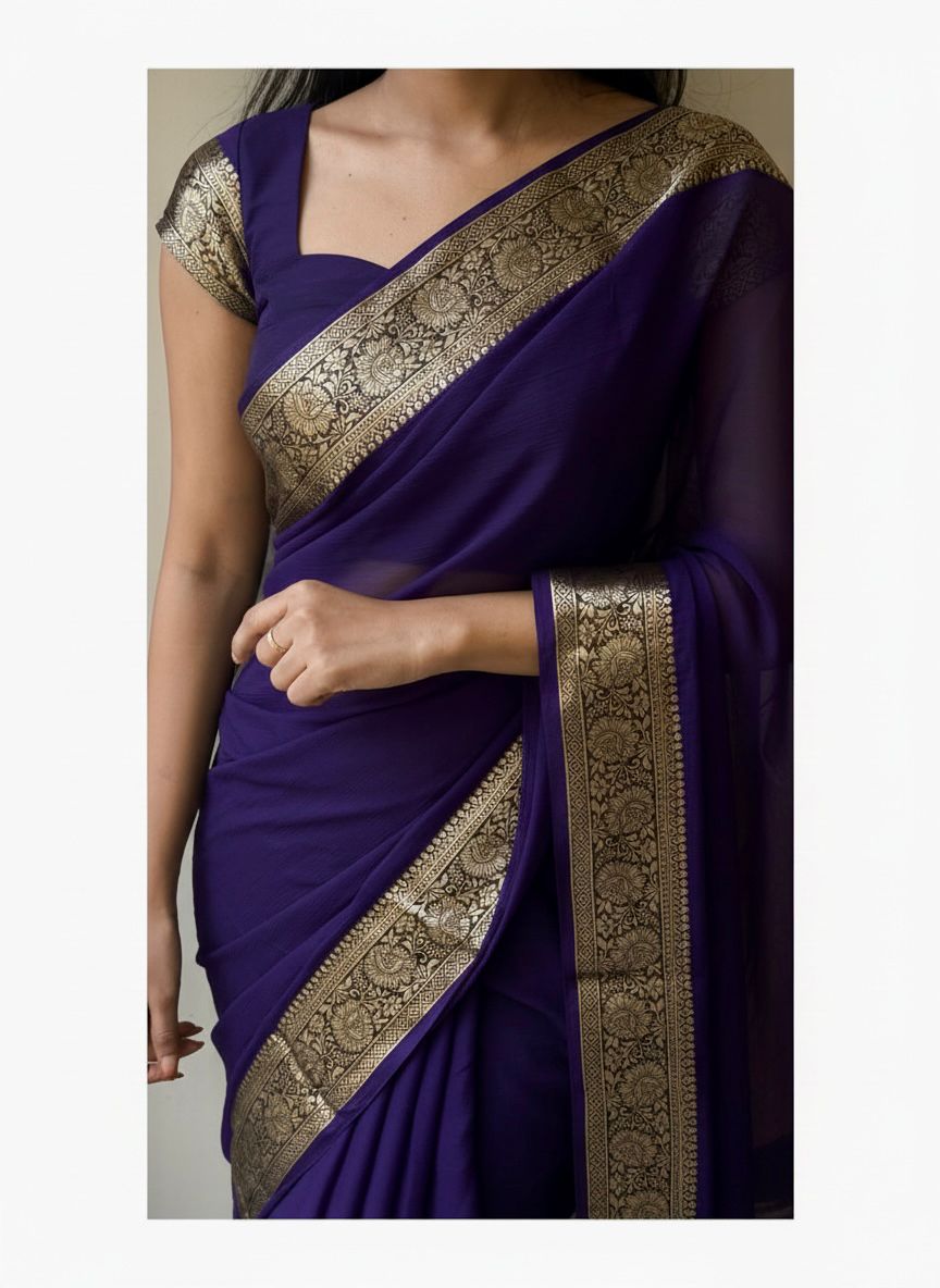 Premium Viscose Crepe Georgette Saree with Running Blouse