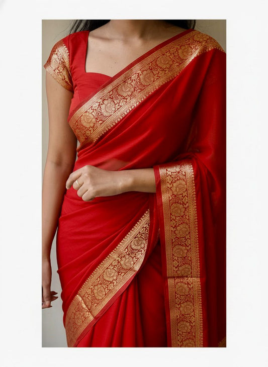 Premium Viscose Crepe Georgette Saree with Running Blouse