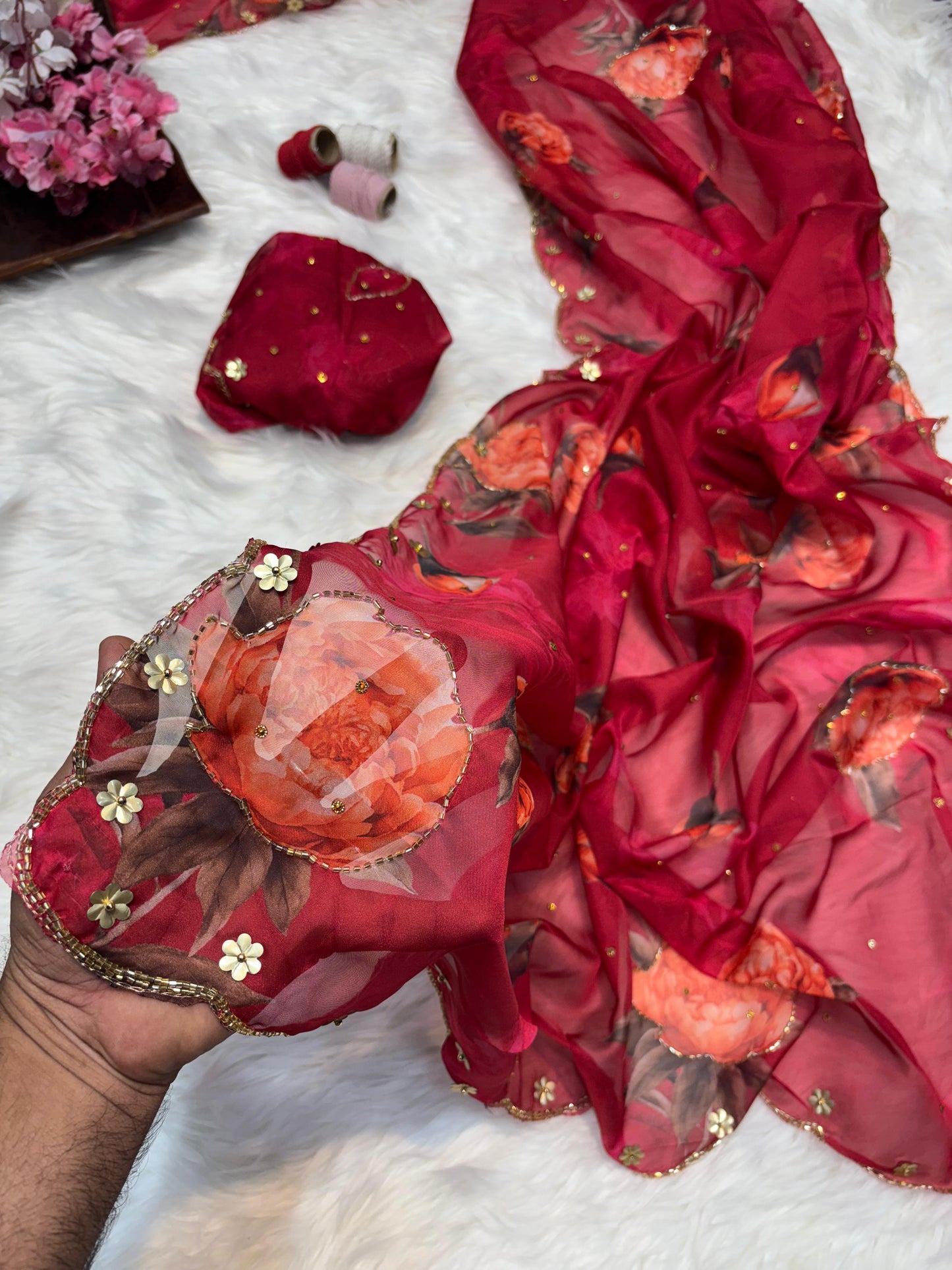 Premium Pure Soft Teby Silk Saree with Digital Floral Prints