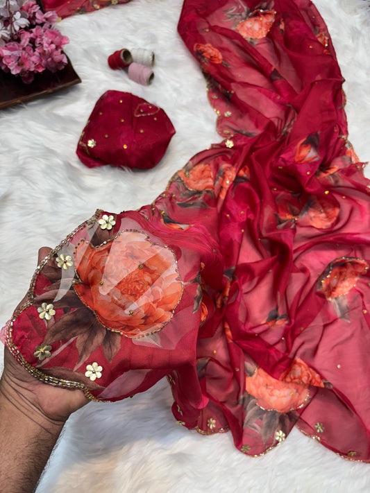 Premium Pure Soft Teby Silk Saree with Digital Floral Prints