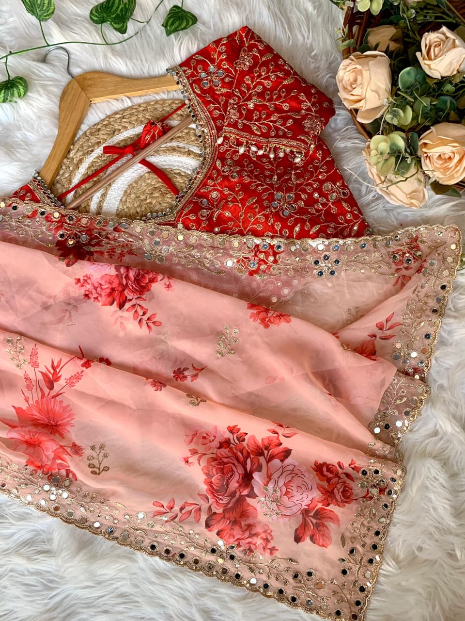 Premium Soft Pure Georgette Embroidery Saree Floral Thread Work