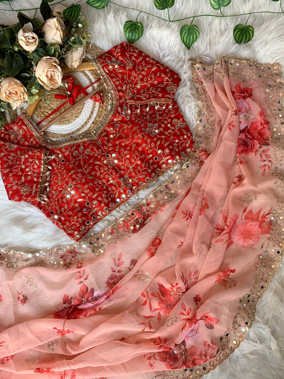 Premium Soft Pure Georgette Embroidery Saree Floral Thread Work