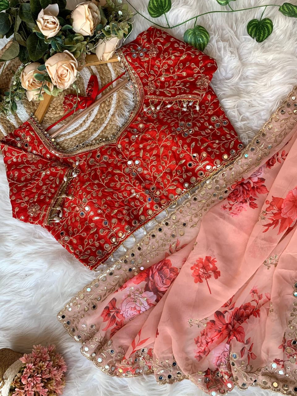Premium Soft Pure Georgette Embroidery Saree Floral Thread Work