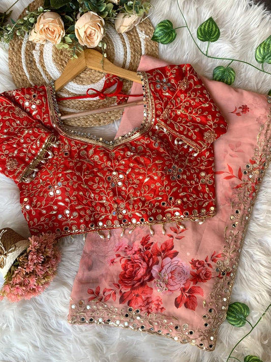 Premium Soft Pure Georgette Embroidery Saree Floral Thread Work
