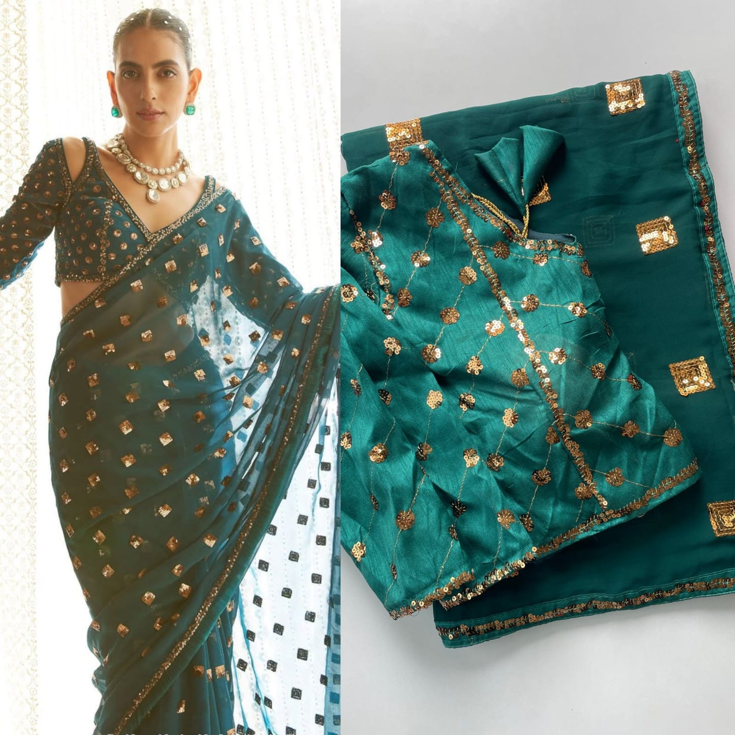 Heavy Faux Georgette Sequence Embroidery Saree 5mm Sequins Box Work