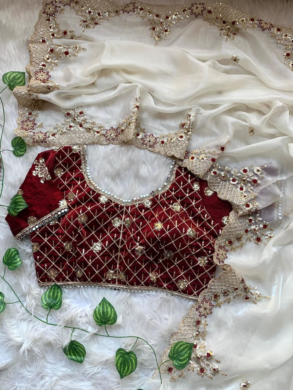 Premium Fendy Satin Saree with 3mm Sequence Embroidery & Designer Blouse