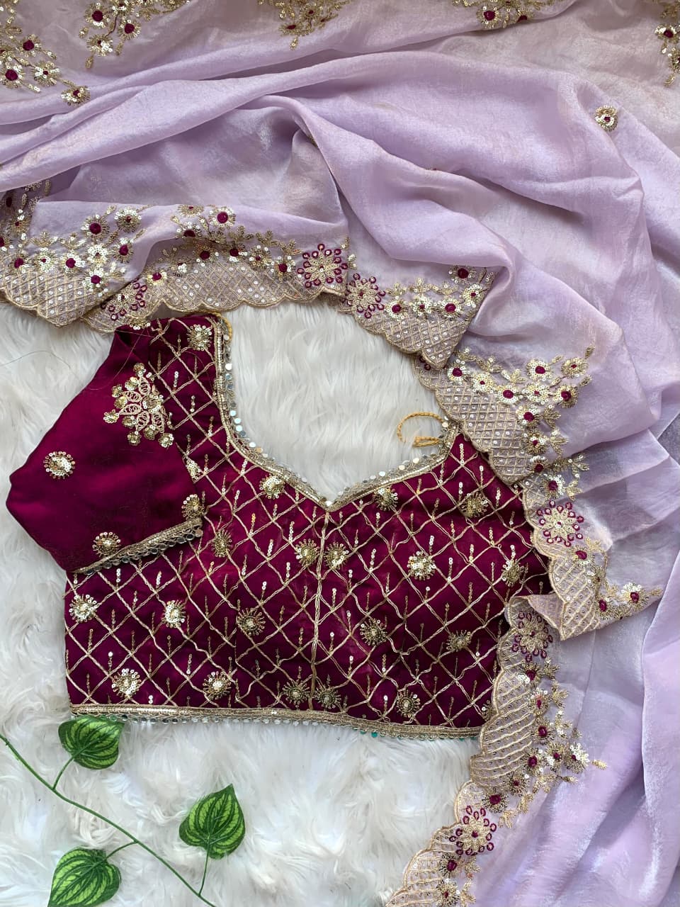 Premium Fendy Satin Saree with 3mm Sequence Embroidery & Designer Blouse