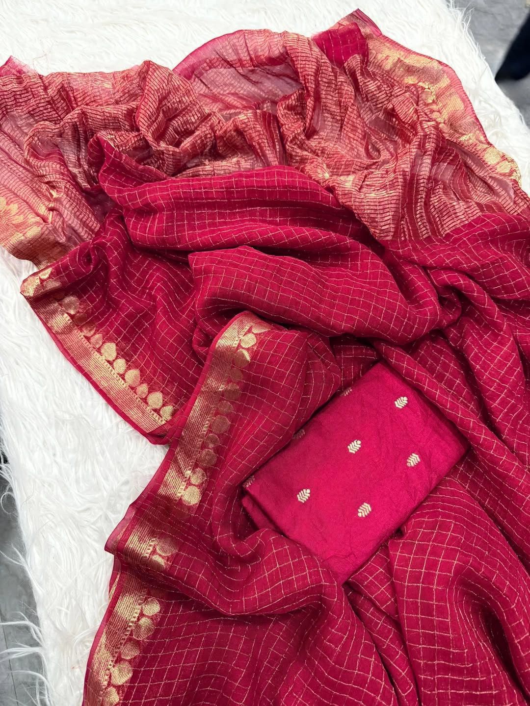 Premium Viscose Georgette Saree with Matching Viscose Blouse