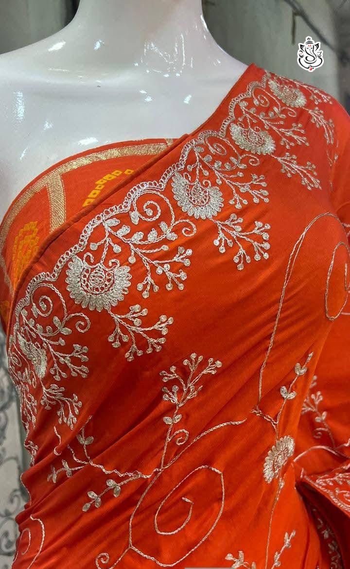 Premium Dola Silk Bandhej Weaving Saree with Pittha Work & Designer Pallu