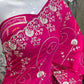 Premium Dola Silk Bandhej Weaving Saree with Pittha Work & Designer Pallu