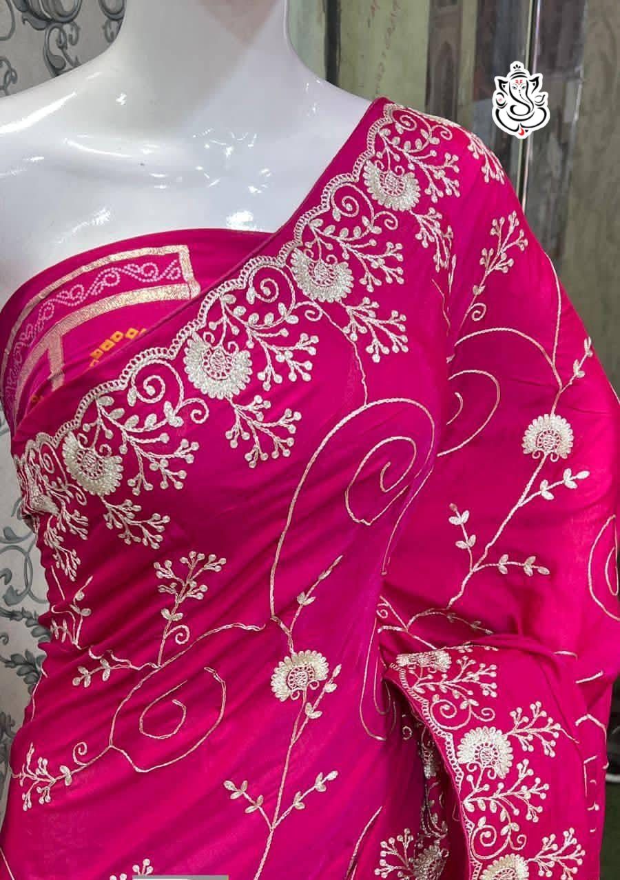 Premium Dola Silk Bandhej Weaving Saree with Pittha Work & Designer Pallu