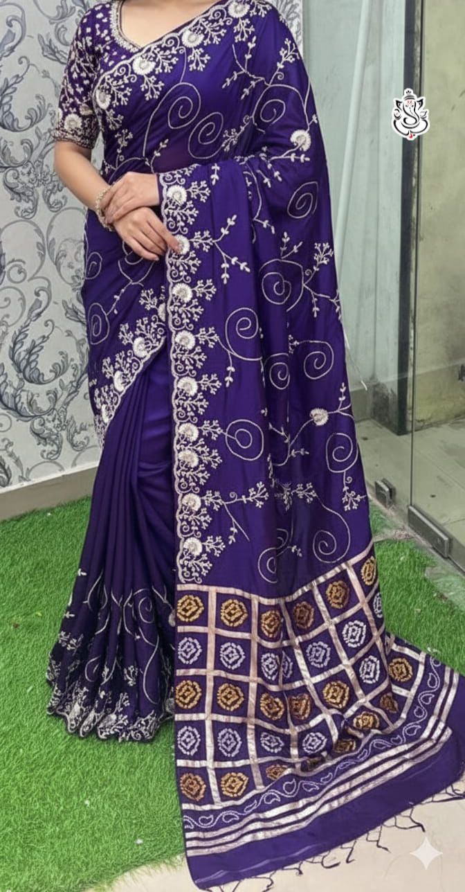 Premium Dola Silk Bandhej Weaving Saree with Pittha Work & Designer Pallu