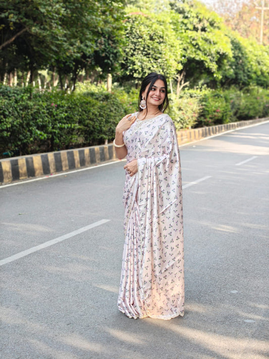 Premium Japan Satin Digital Print Saree with Khatli Handwork & Arco Border