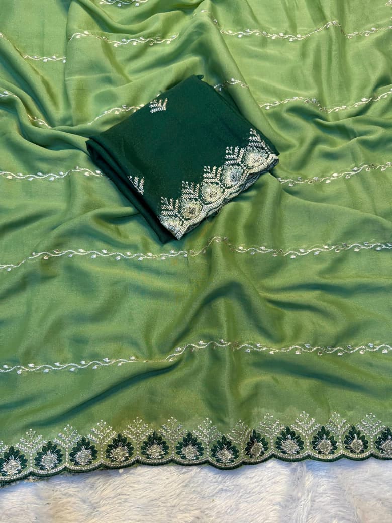 Premium Star Georgette Lehariya Saree with Designer C-Pallu & Embroidered Blouse