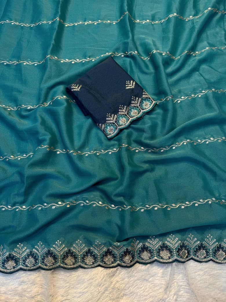 Premium Star Georgette Lehariya Saree with Designer C-Pallu & Embroidered Blouse