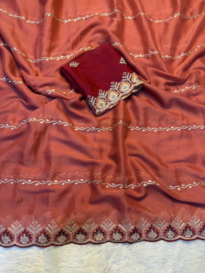 Premium Star Georgette Lehariya Saree with Designer C-Pallu & Embroidered Blouse