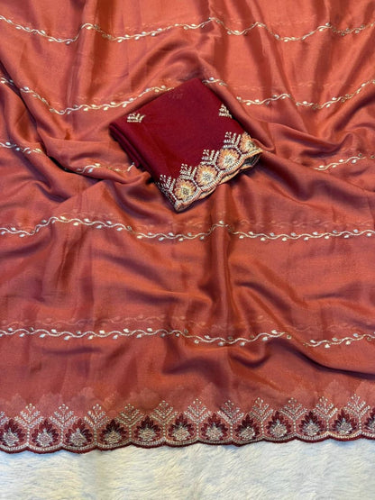 Premium Star Georgette Lehariya Saree with Designer C-Pallu & Embroidered Blouse