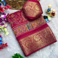 Premium Dola Silk Kalamkari Printed Saree with Jacquard Border & Matching Blouse
