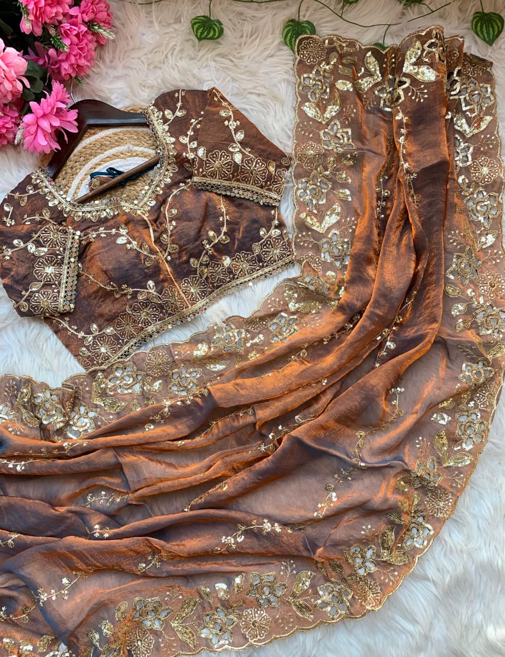 Premium Fendy Chiffon Lehariya Saree with Heavy Cutwork Border