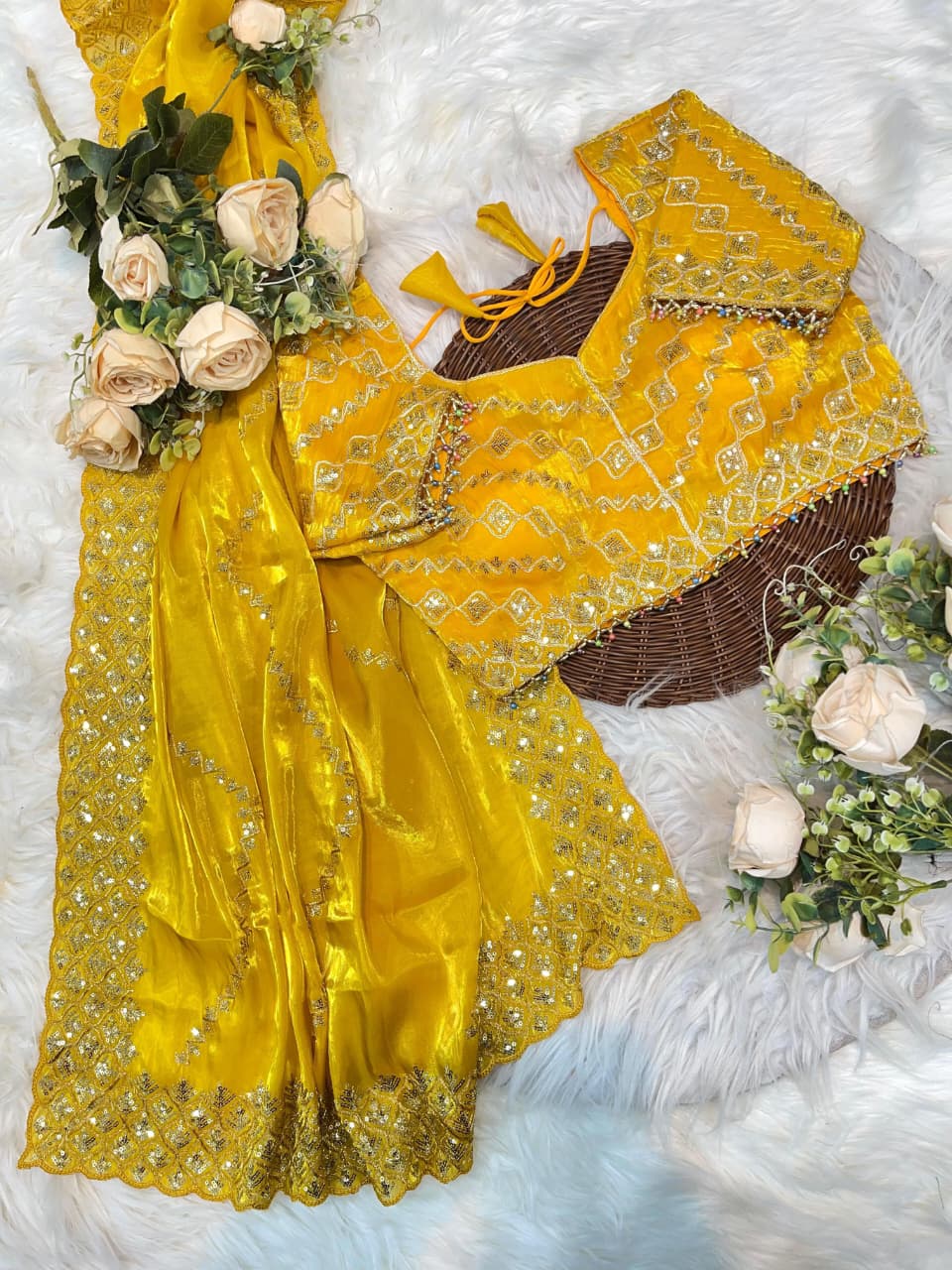 Pure Soft Zimmy Choo Silk Lehariya Saree with Heavy Embroidered Borders