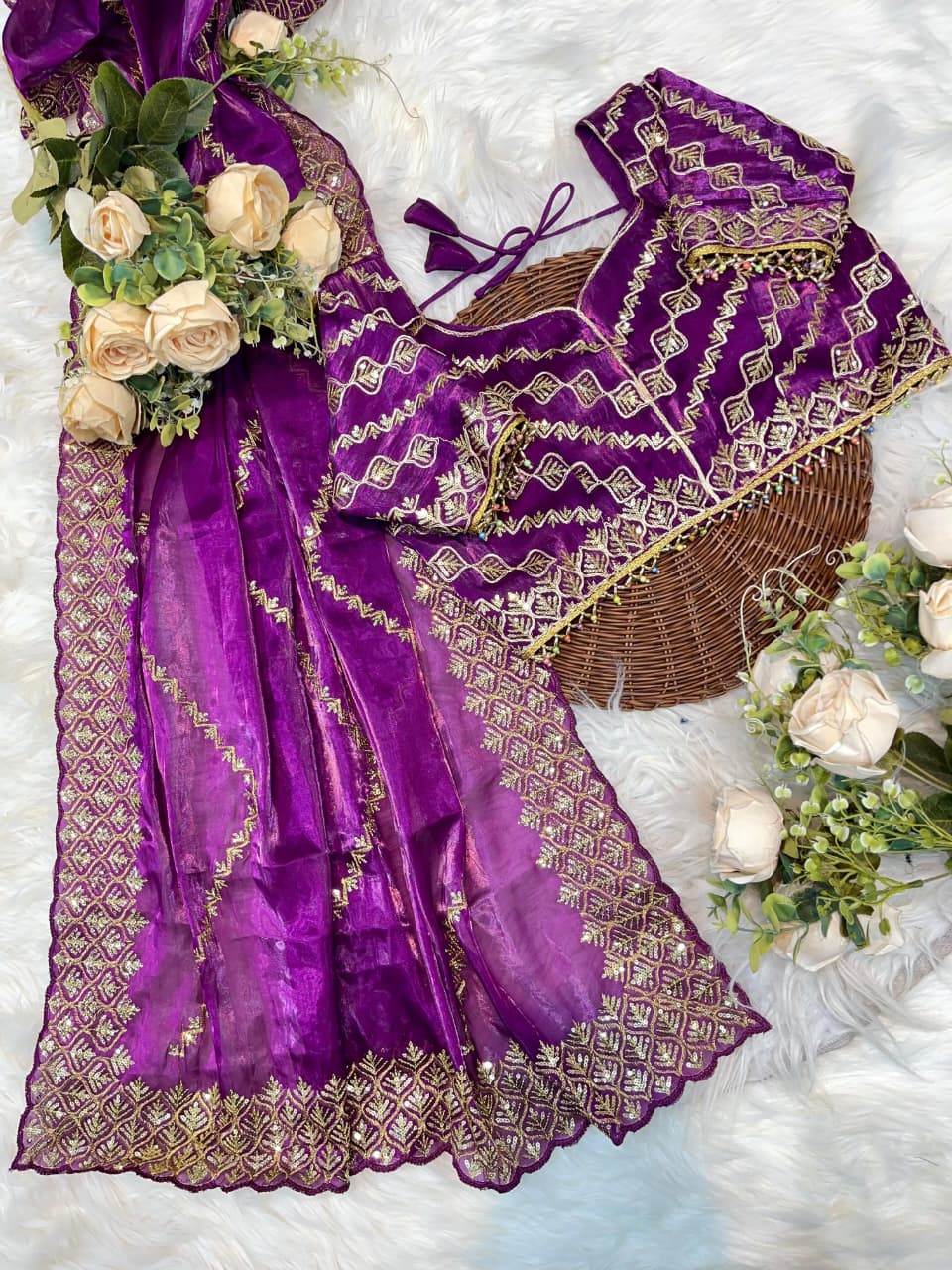 Pure Soft Zimmy Choo Silk Lehariya Saree with Heavy Embroidered Borders