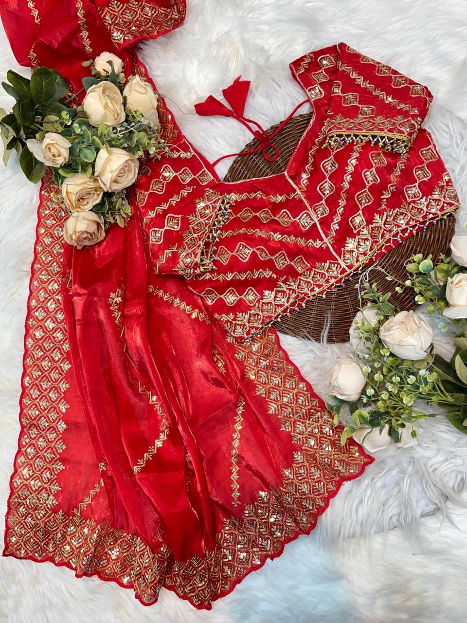 Pure Soft Zimmy Choo Silk Lehariya Saree with Heavy Embroidered Borders