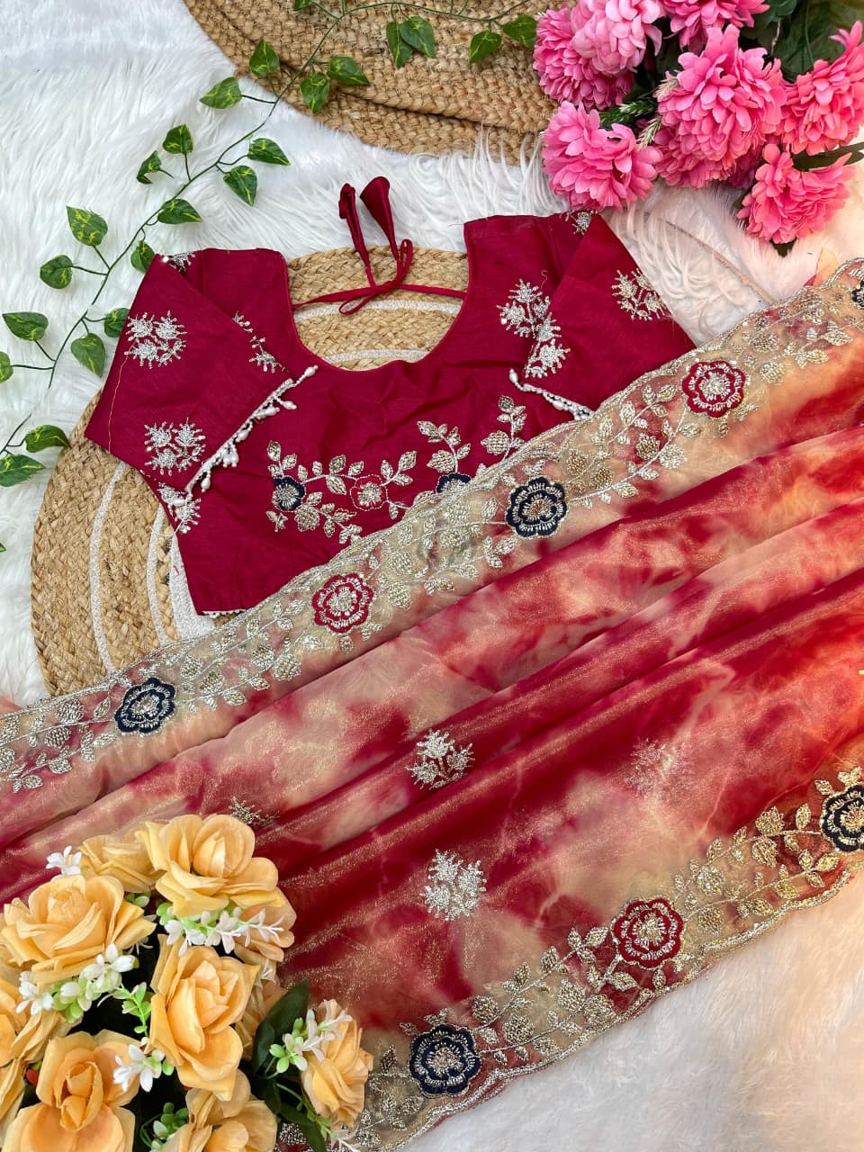 Premium Twill Net Prism Print Saree with Sequin Embroidery