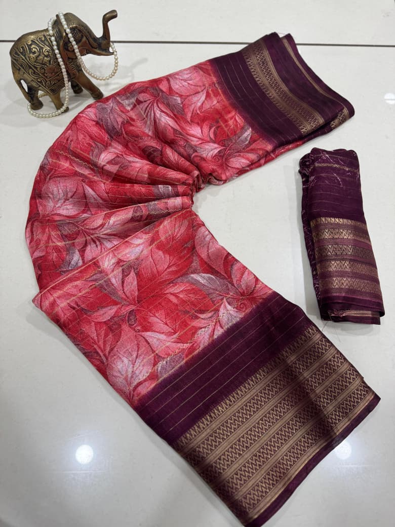 Premium Rekoo Jari Printed Saree with Matching Blouse