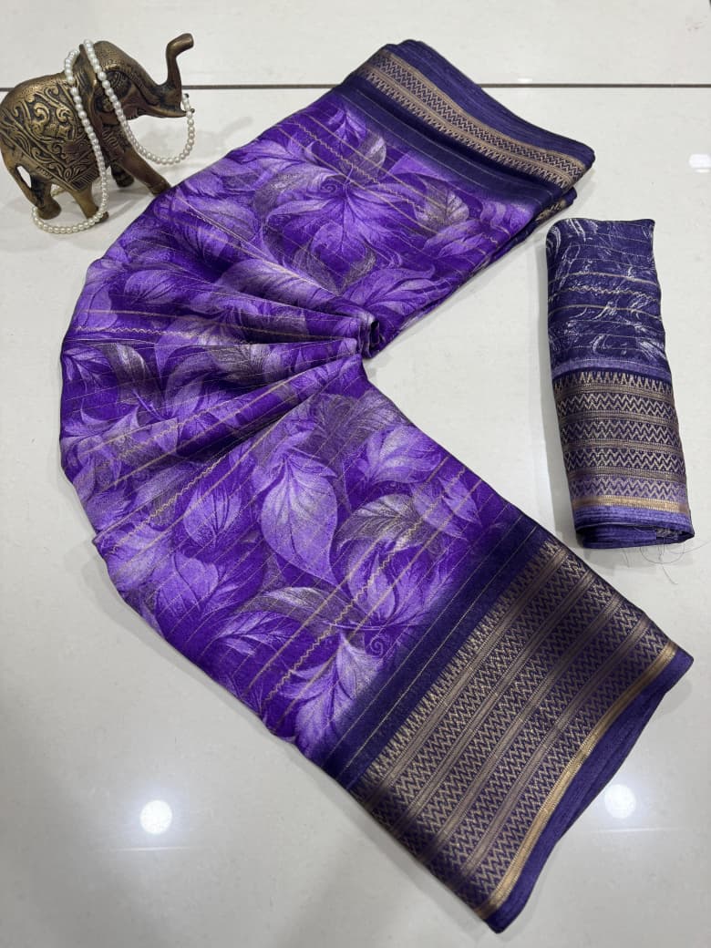 Premium Rekoo Jari Printed Saree with Matching Blouse