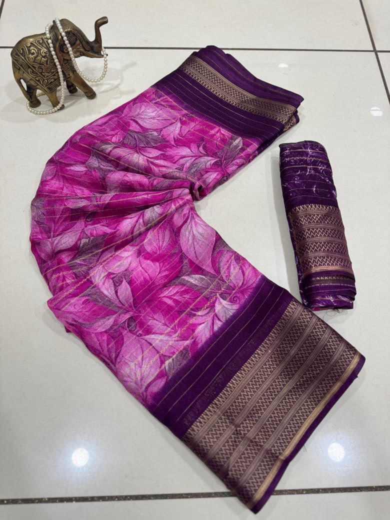 Premium Rekoo Jari Printed Saree with Matching Blouse