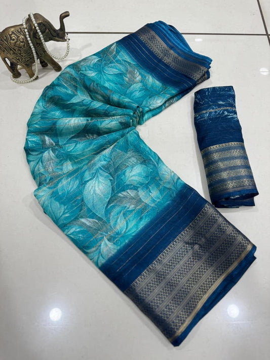 Premium Rekoo Jari Printed Saree with Matching Blouse