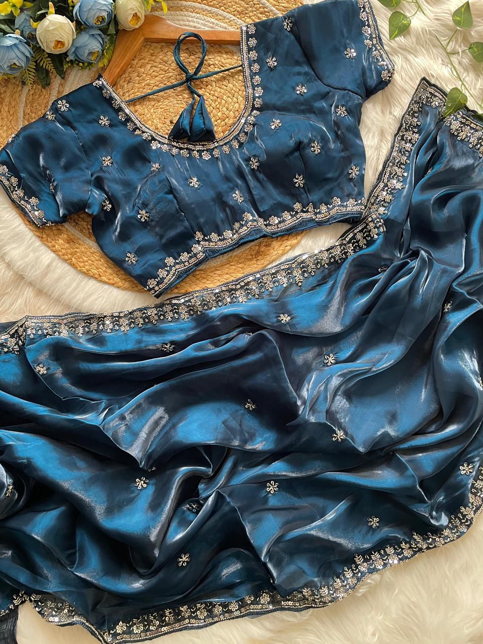 Pure Soft Zimmy Choo Silk Saree with Real Cut Dana Handwork