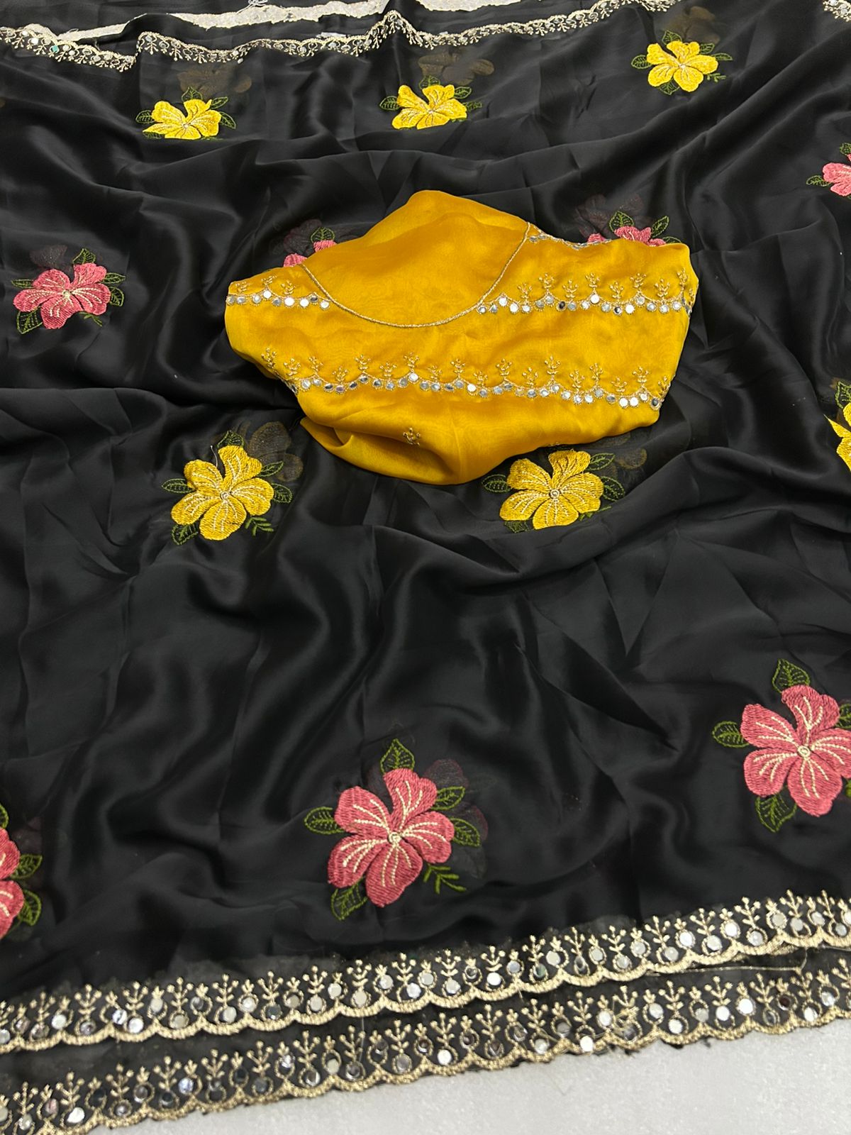 Soft Rangoli Silk Premium Embroidered Mirror Work Saree
