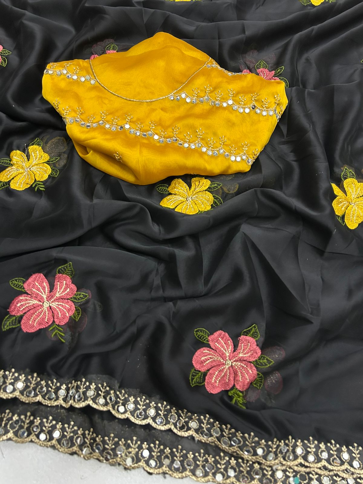Soft Rangoli Silk Premium Embroidered Mirror Work Saree