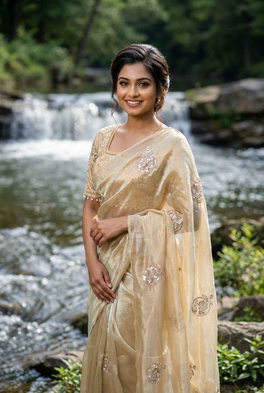 Rich Look Space Silk Saree with Heavy Beads Embroidery & Designer Blouse