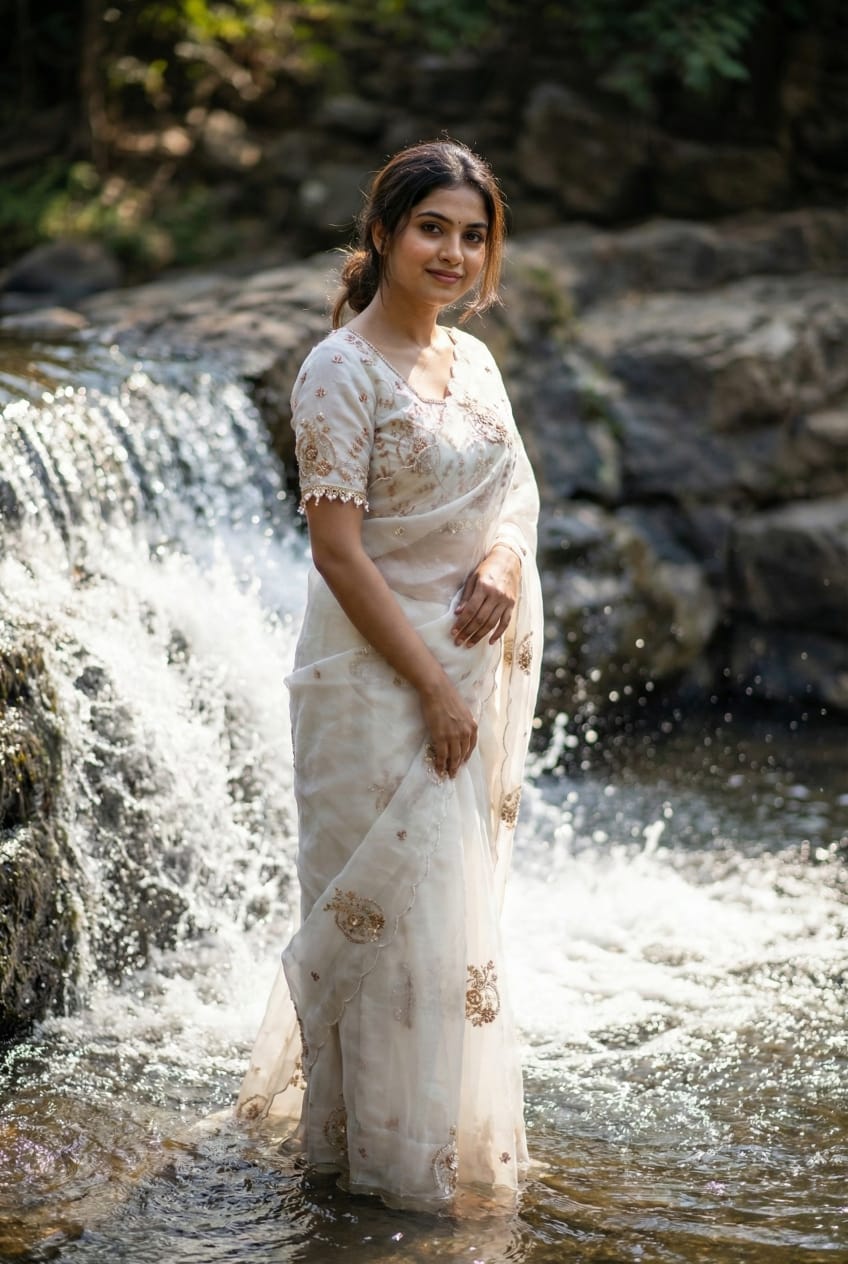 Rich Look Space Silk Saree with Heavy Beads Embroidery & Designer Blouse