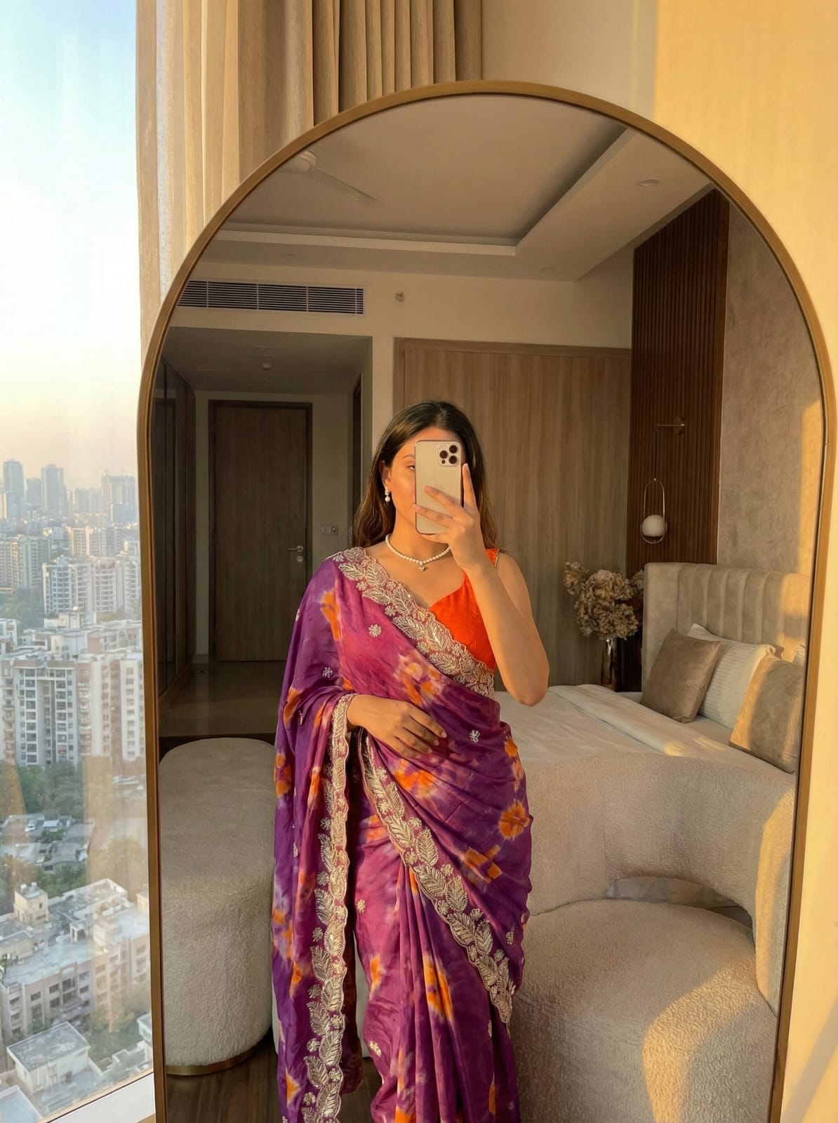 Pure Chinnon Prism Dyable Saree Heavy Embroidery & Sequin Work