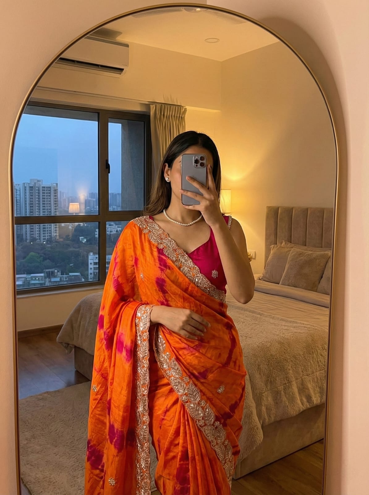 Pure Chinnon Prism Dyable Saree Heavy Embroidery & Sequin Work