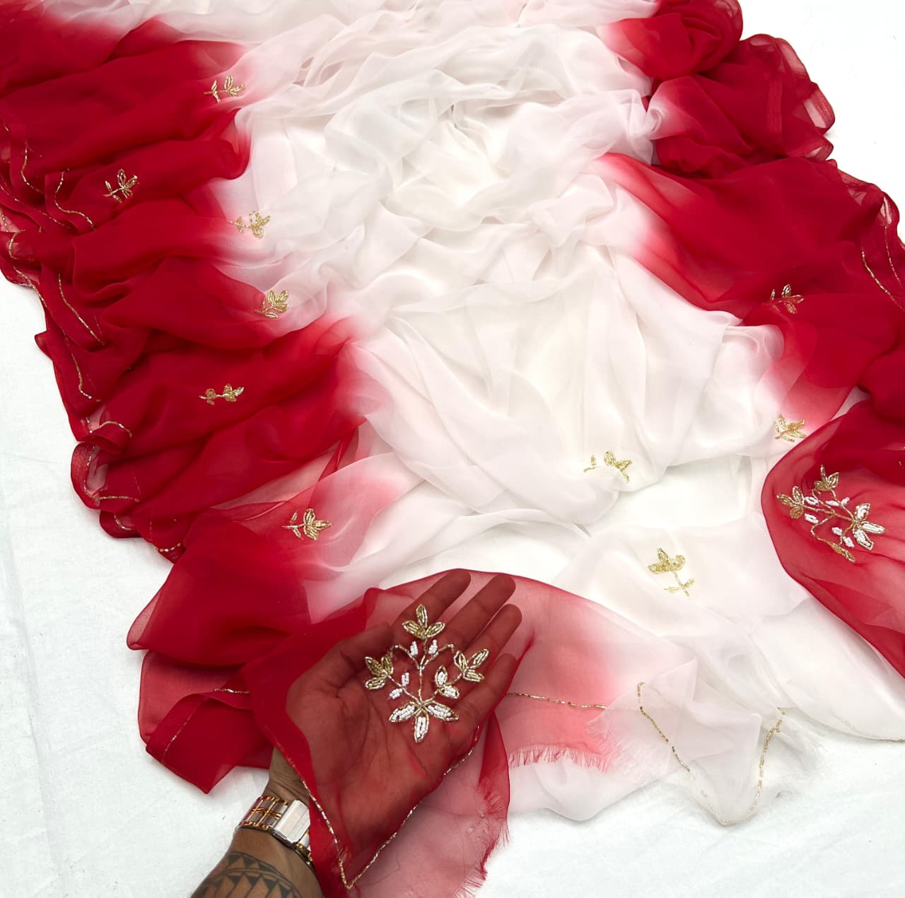 Premium Georgette Soft & flowy beautiful handwork Saree