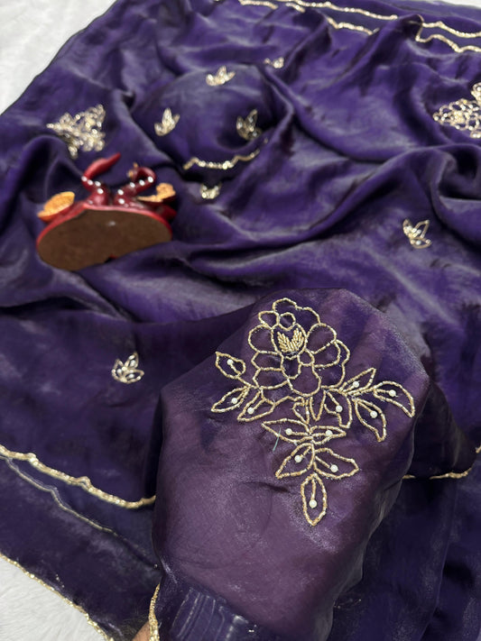 Premium Soft Space Silk Saree with Katdana & Pearl Handwork