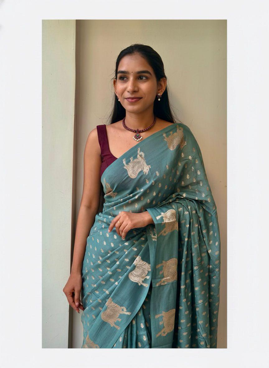 Elegant Premium Viscose Russian Weaving Saree with Running Blouse