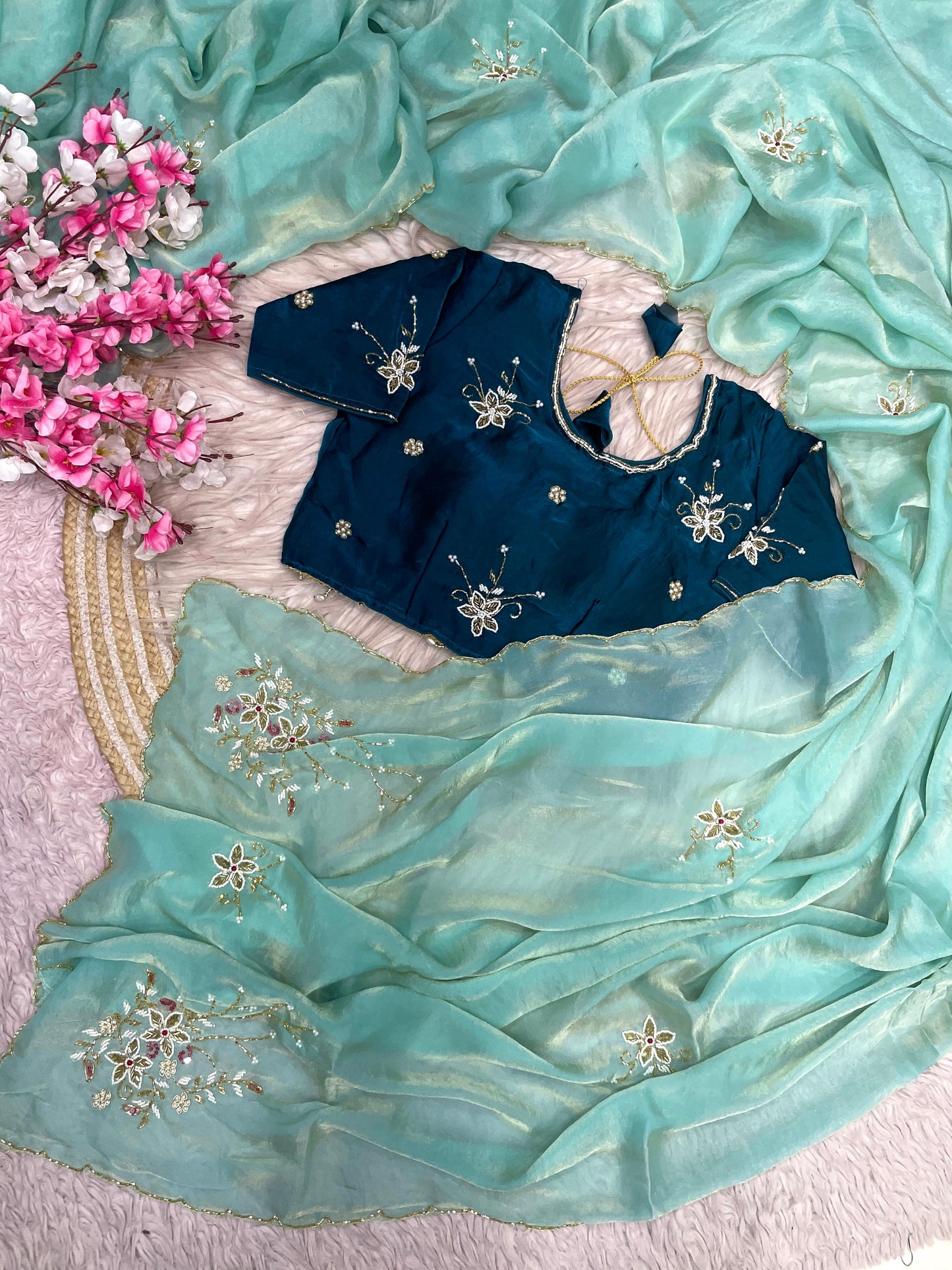 Premium Fandy Satin Saree with Designer Khatli Work Blouse