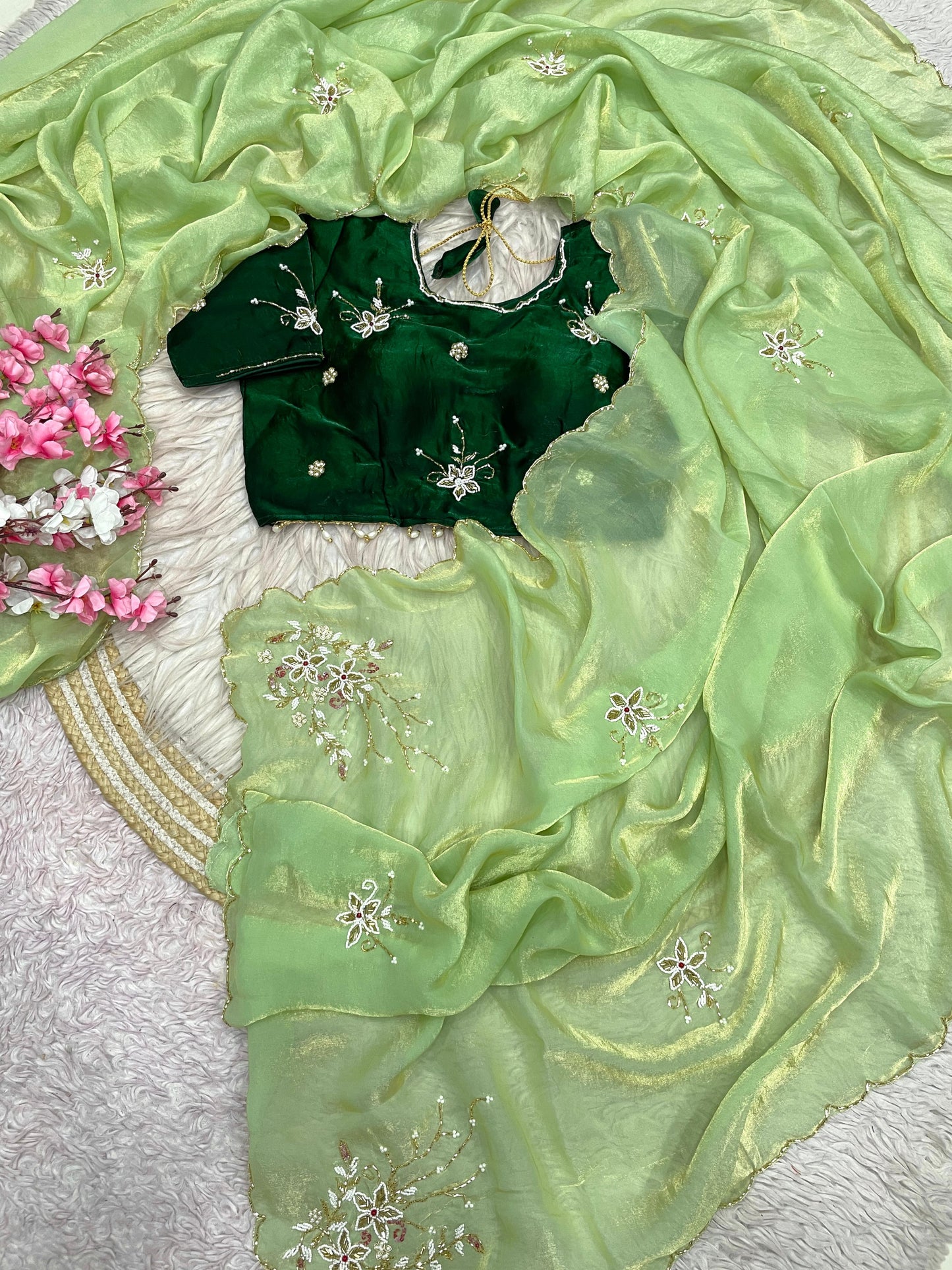 Premium Fandy Satin Saree with Designer Khatli Work Blouse
