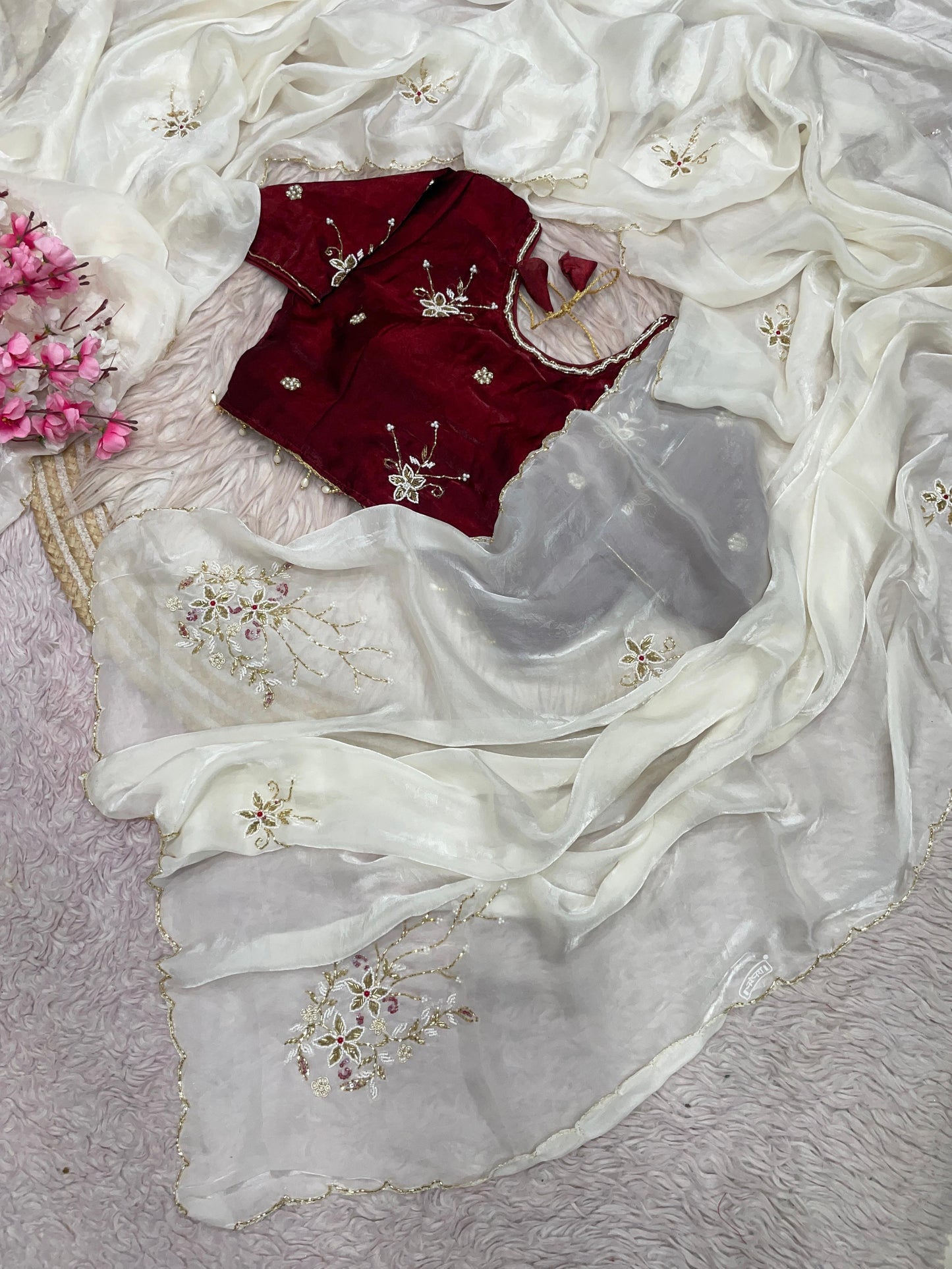 Premium Fandy Satin Saree with Designer Khatli Work Blouse
