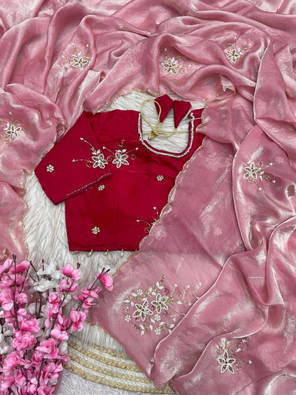 Premium Fandy Satin Saree with Designer Khatli Work Blouse
